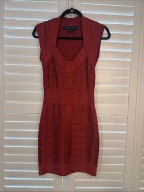 French Connection Burnt Orange Sculpting Bandage Mini Dress